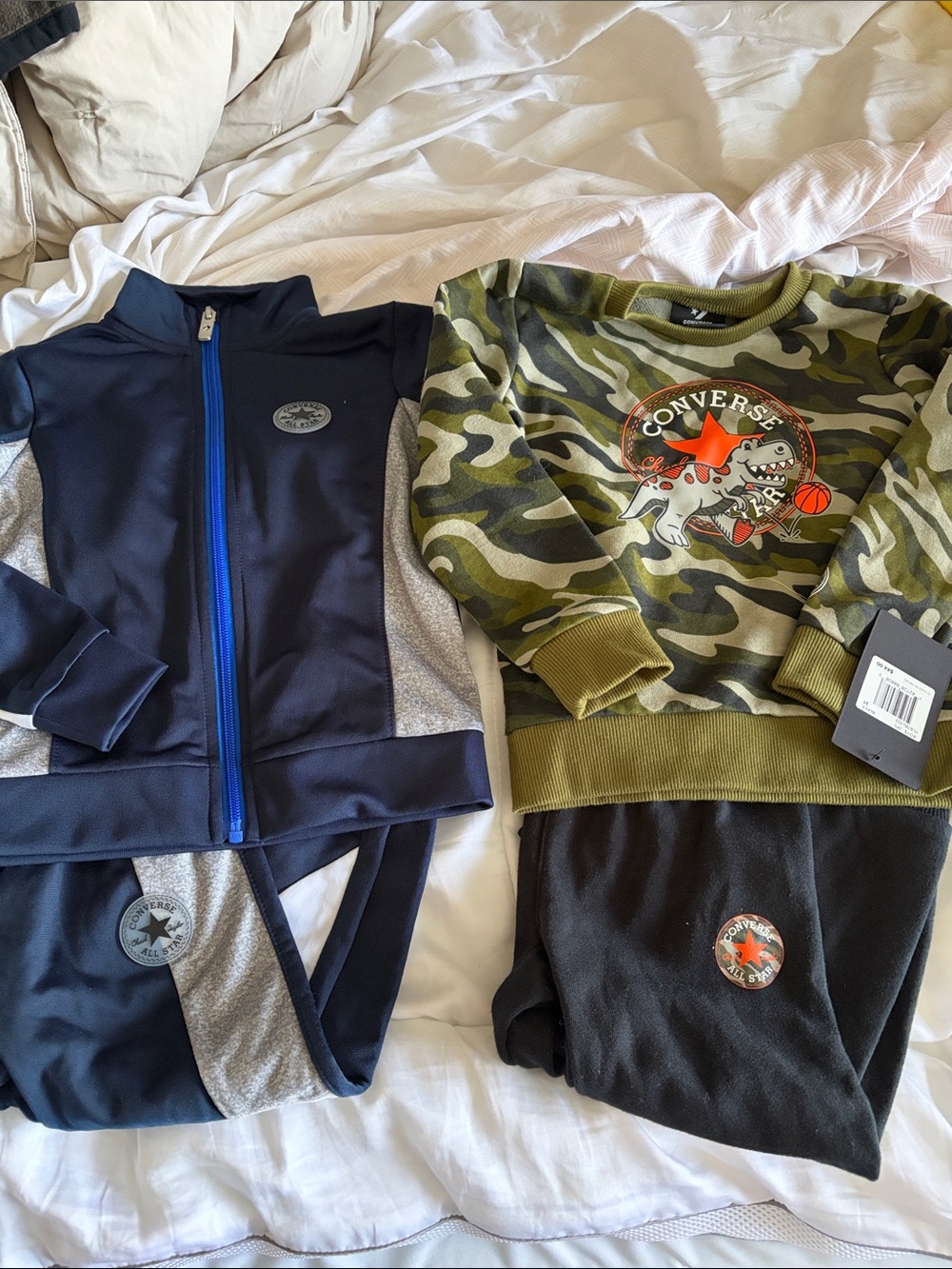 2 Converse Boys Navy & Green Camo Sweatshirt and Pants Sets - 3T NWT